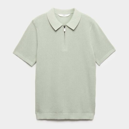 M&S Pure Cotton Waffle Knitted Polo Shirt (6-16 Yrs) Light Khaki