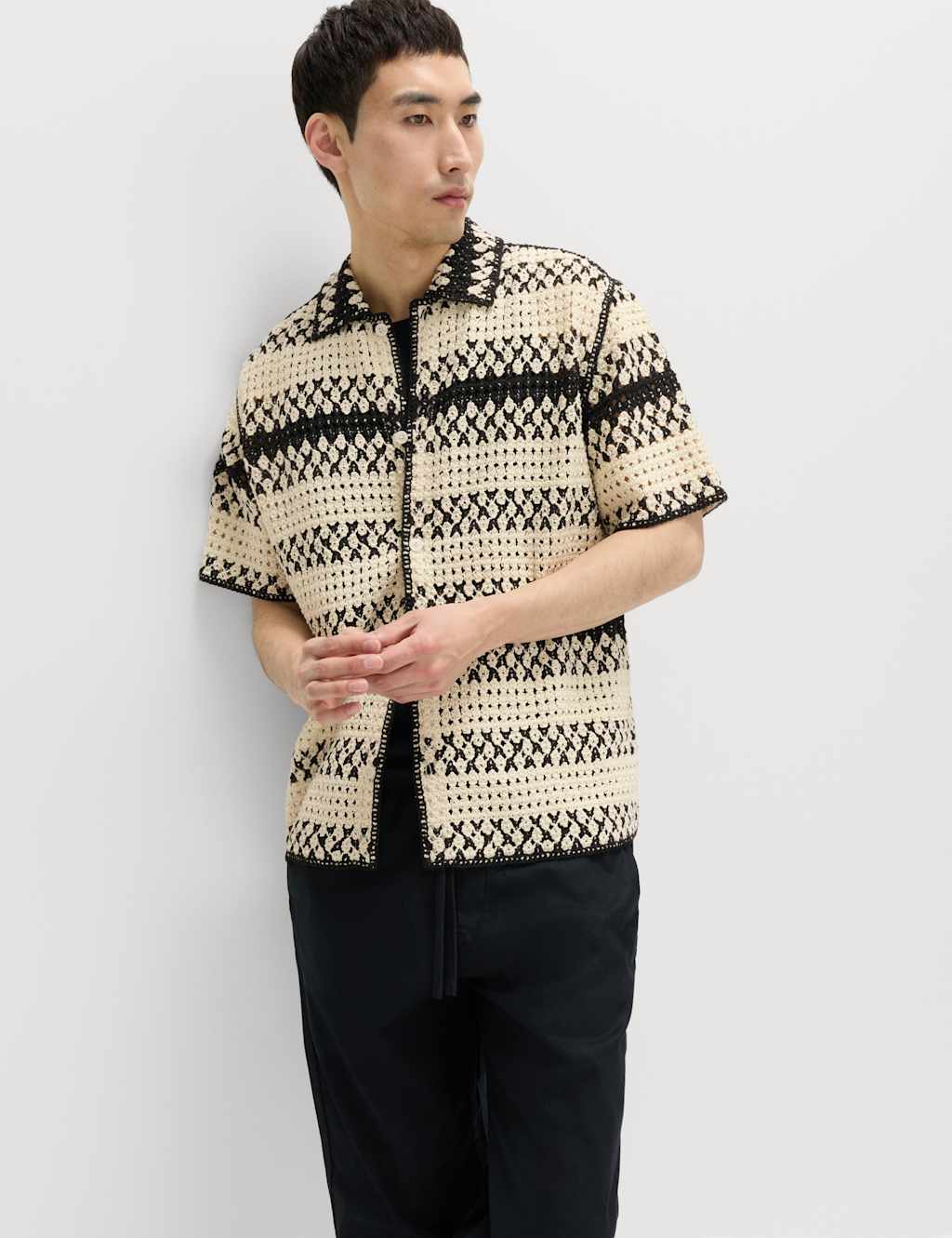 M&S Regular Fit Knitted Polo Shirt Black Mix