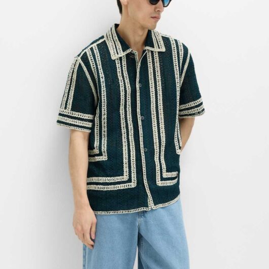 M&S Regular Fit Knitted Short Sleeve Shirt Ecru Mix