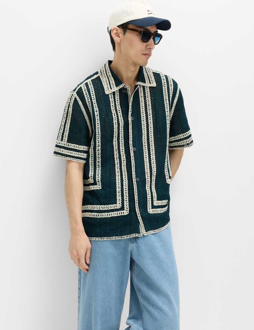 M&S Regular Fit Knitted Short Sleeve Shirt Ecru Mix
