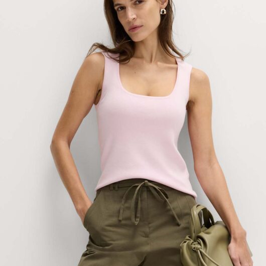 M&S Square Neck Slim Fit Knitted Vest English Rose