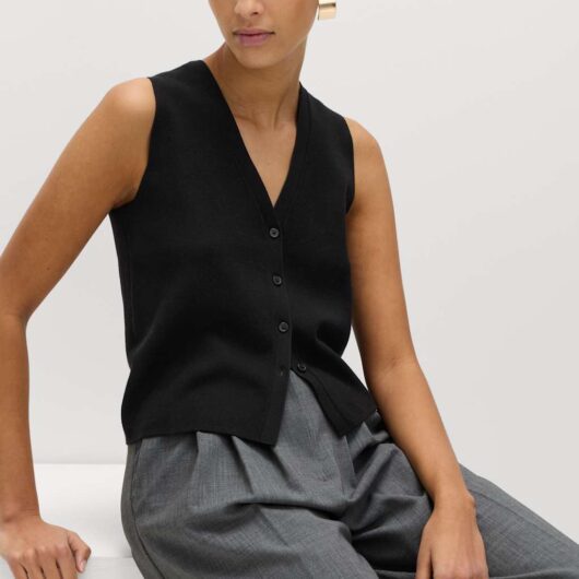 M&S V-Neck Cropped Knitted Waistcoat Black
