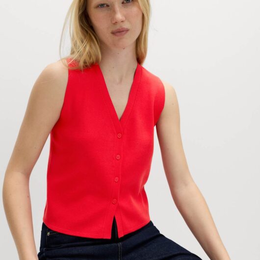 M&S V-Neck Cropped Knitted Waistcoat Chilli