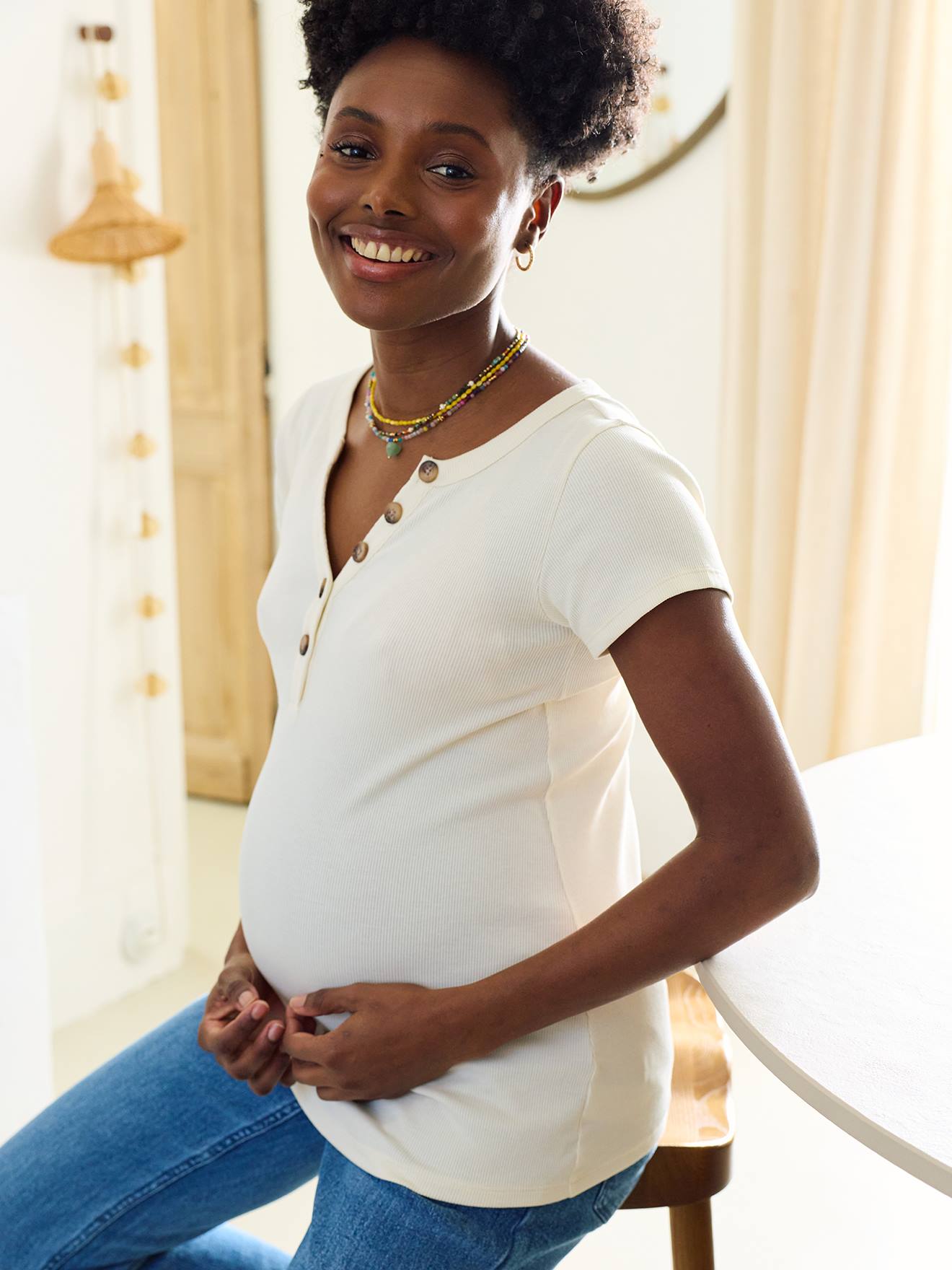 Maternity tunic-neck t-shirt ecru