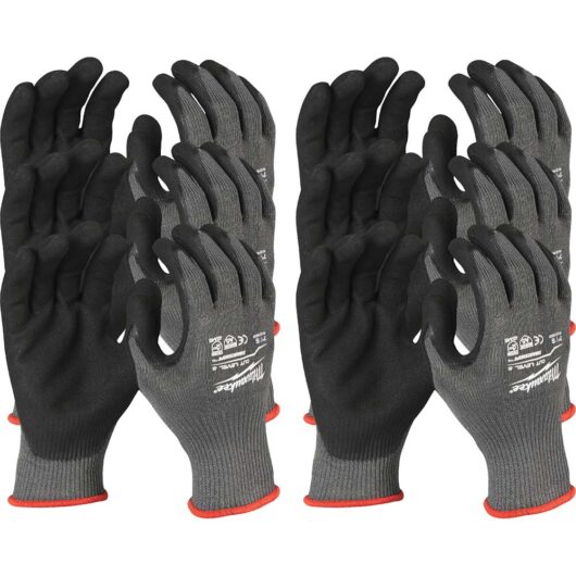 Milwaukee Cut Level 5 Dipped Work Gloves Black / Grey M Pack of 12