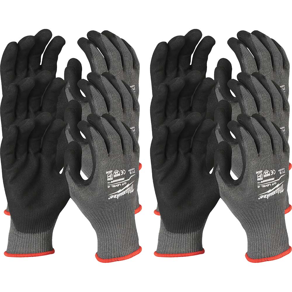 Milwaukee Cut Level 5 Dipped Work Gloves Black / Grey M Pack of 12