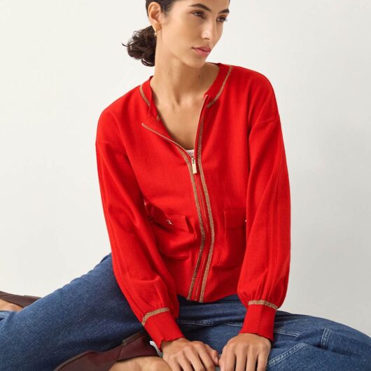 Monsoon Knitted Bomber Jacket Red