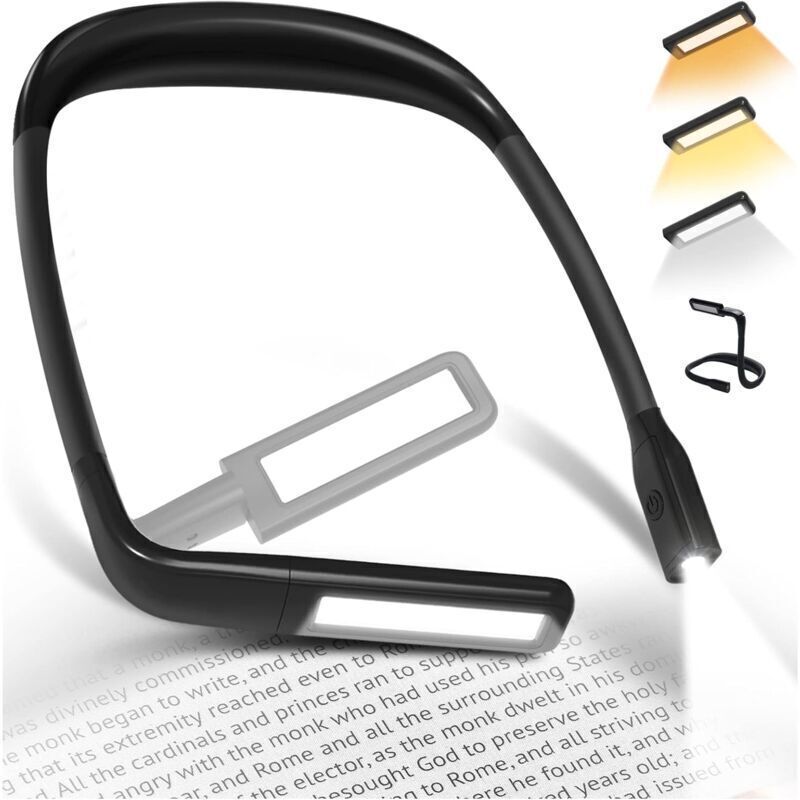 Neck Reading Light - Rechargeable Bed Reading Lamp, 3 Colors Flexible LED Neck Light for Book Knitting Sewing Camping Repair, Gift for Women Men Teen