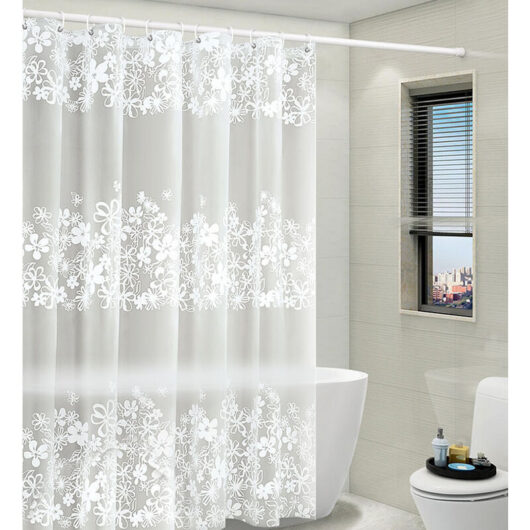 Never used] Shower Curtain with Attached Valance for Bathroom, White Victorian Floral Sheer Knit, Shabby Chic Fabric Decor Set, w 72' x l 72'