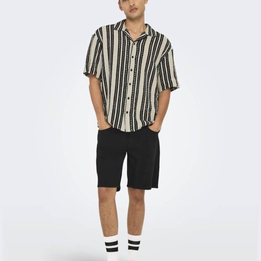 ONLY & SONS Cotton Blend Knitted Shirt Black Mix