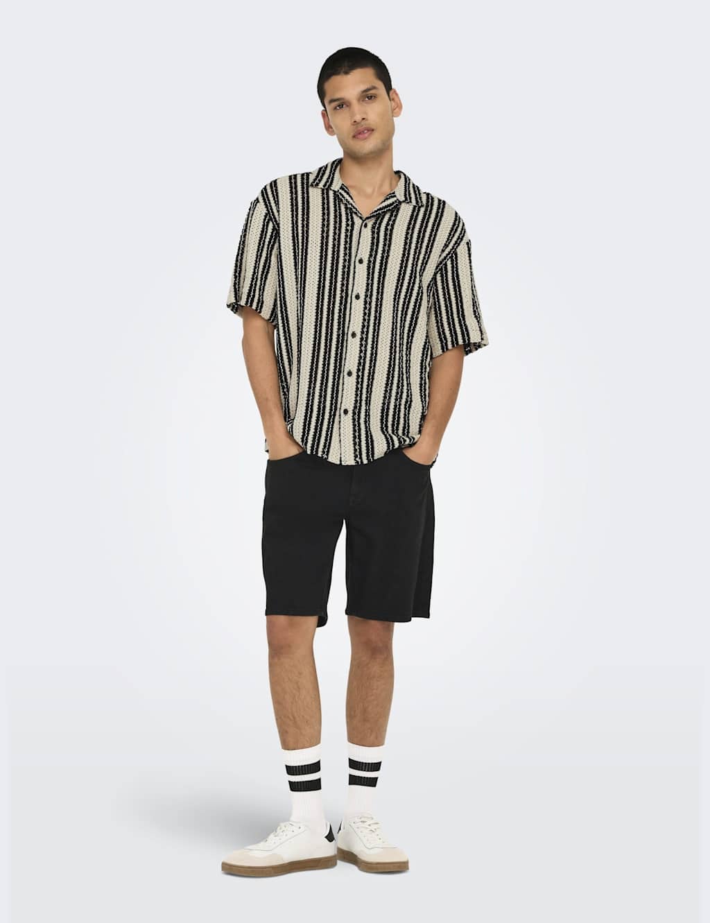 ONLY & SONS Cotton Blend Knitted Shirt Black Mix