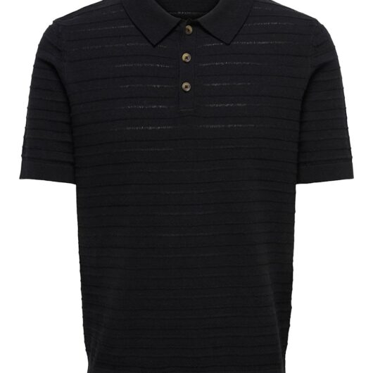 ONLY & SONS Cotton Rich Textured Knitted Polo Shirt Black