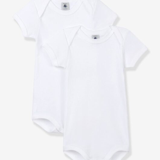 Pack of 2 Bodysuits, Cutaway Shoulders, Organic Cotton for Babies, by PETIT BATEAU white