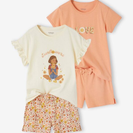 Pack of 2 Fruit Pyjamas in Rib Knit, for Girls ecru