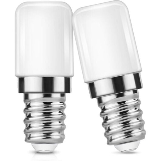 Pack of 2 LED Bulbs E14 for Fridge - 2W - 85-265V - Warm White 3000K - For Salt Lamps, Sewing Machines, and Night Lights