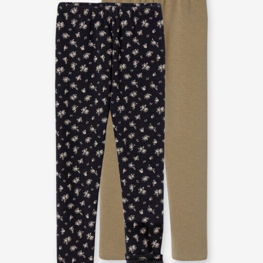 Pack of 2 Leggings Lined in Fleece Knit olive