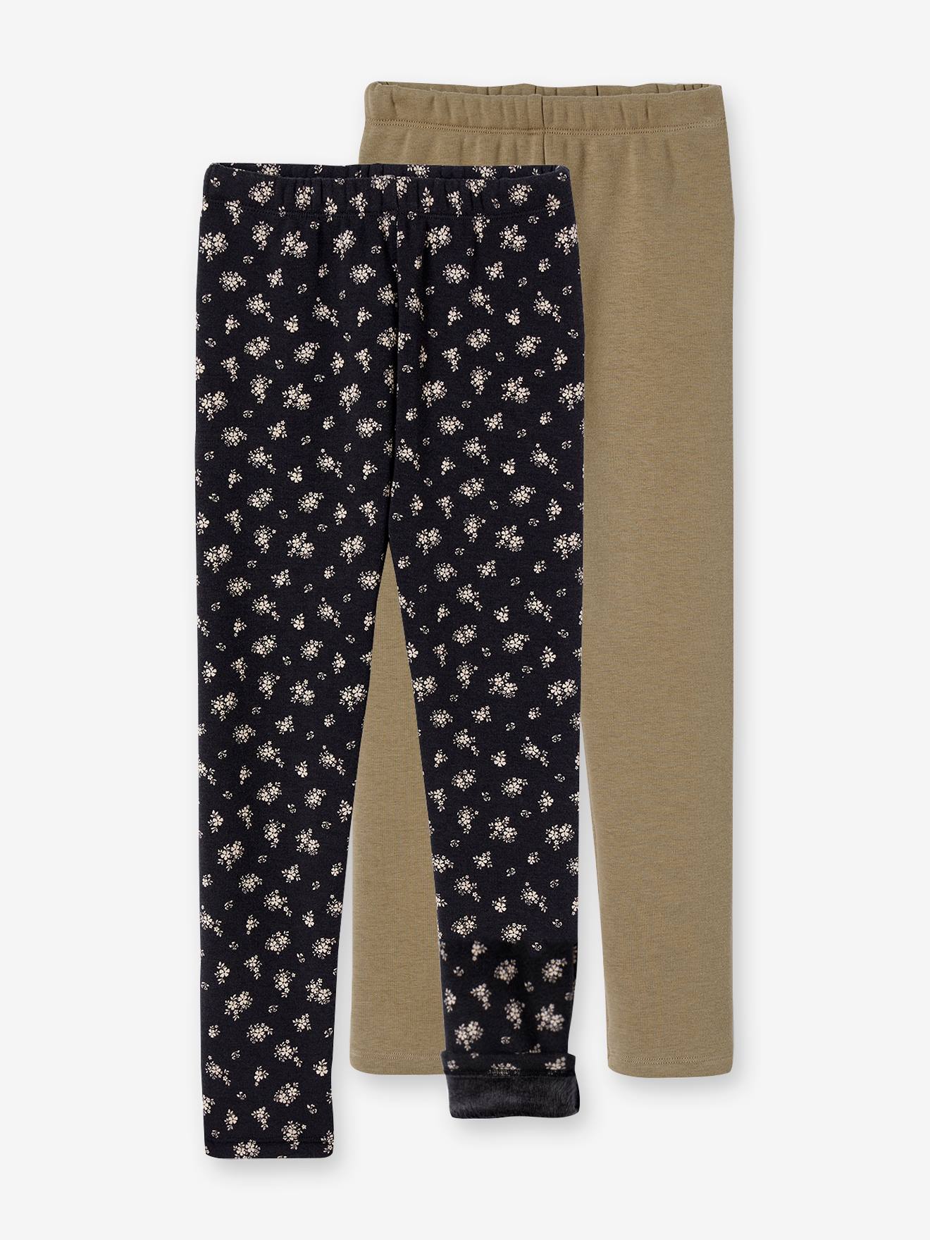 Pack of 2 Leggings Lined in Fleece Knit olive