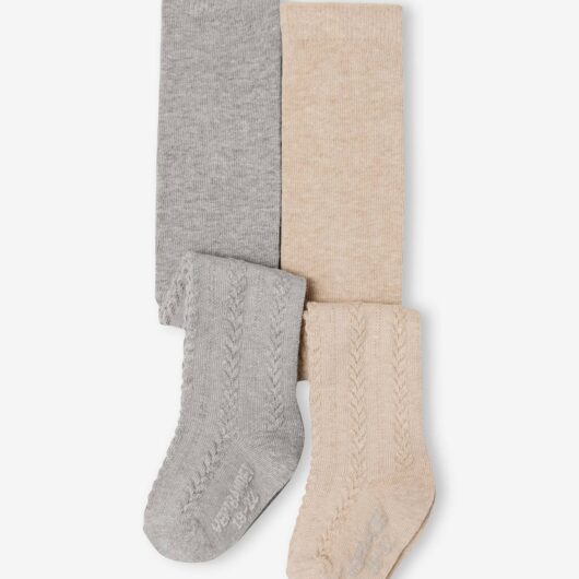 Pack of 2 Pairs of Cable-Knit Tights for Baby Girls marl grey