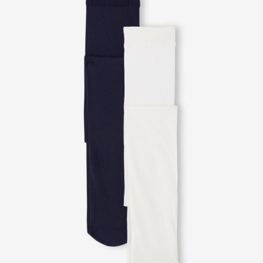 Pack of 2 Pairs of Plain Tights for Girls navy blue