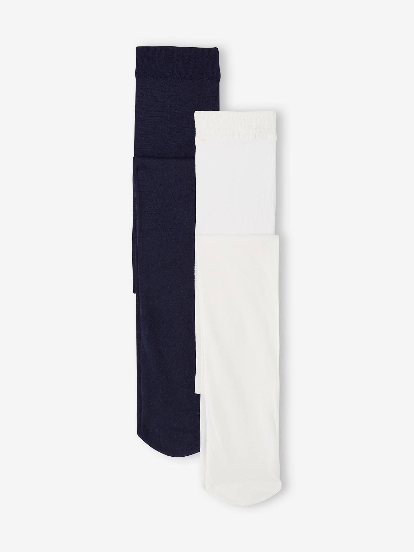Pack of 2 Pairs of Plain Tights for Girls navy blue