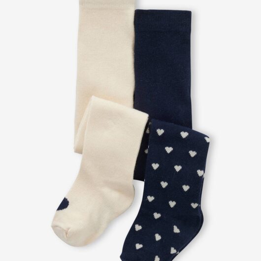 Pack of 2 Pairs of Tights with Heart Motifs for Baby Girls navy blue