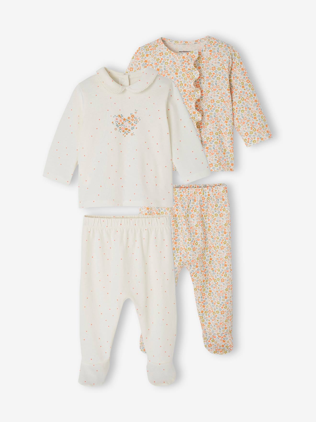 Pack of 2 Pyjamas in Jersey Knit for Babies ecru
