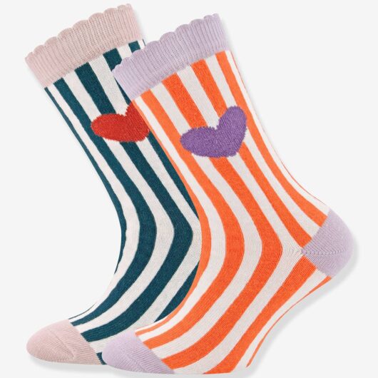 Pack of 2 pairs of socks heart/stripes ewers for girl multicoloured