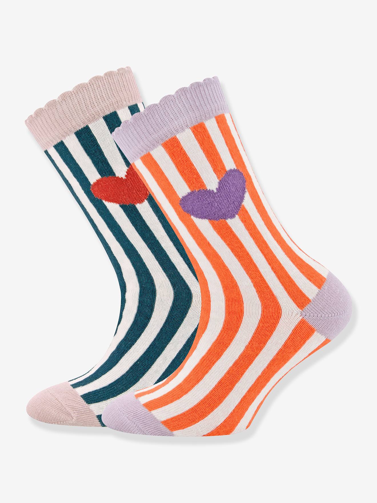 Pack of 2 pairs of socks heart/stripes ewers for girl multicoloured