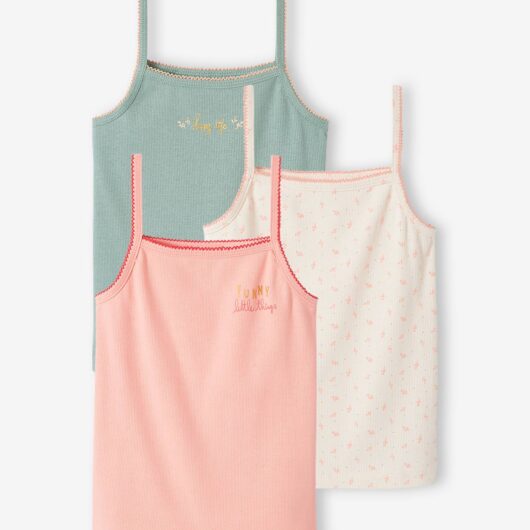 Pack of 3 Fancy Strappy Rib Knit Tops for Girls nude pink