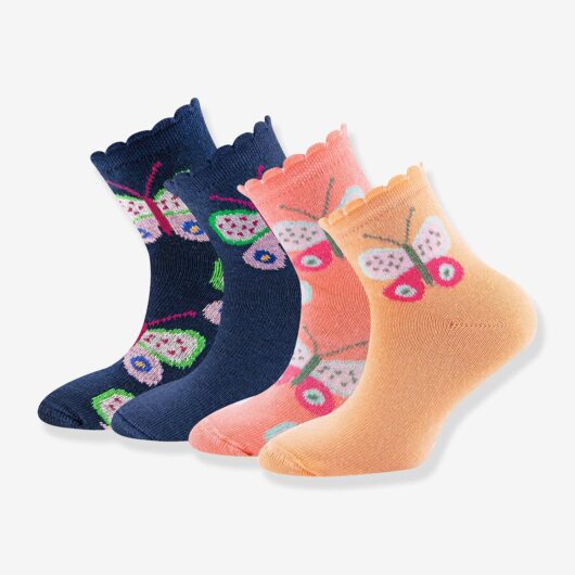 Pack of 4 pairs of socks with butterflies ewers for girl multicoloured