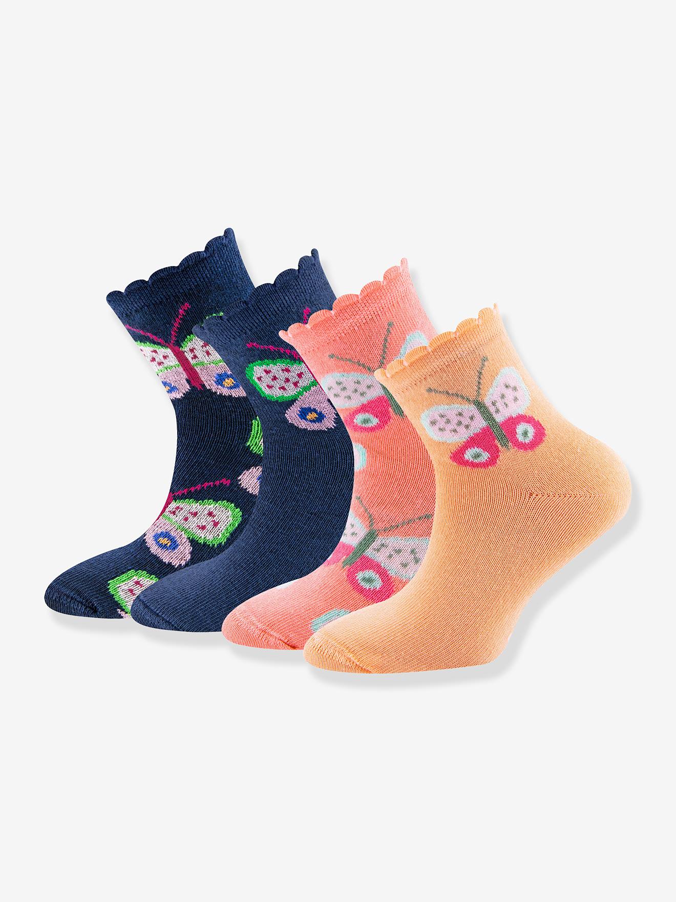 Pack of 4 pairs of socks with butterflies ewers for girl multicoloured