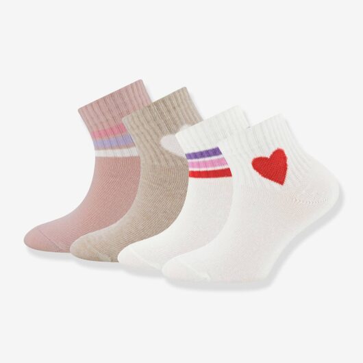 Pack of 4 pairs of tennis socks with hearts ewers for girl mauve