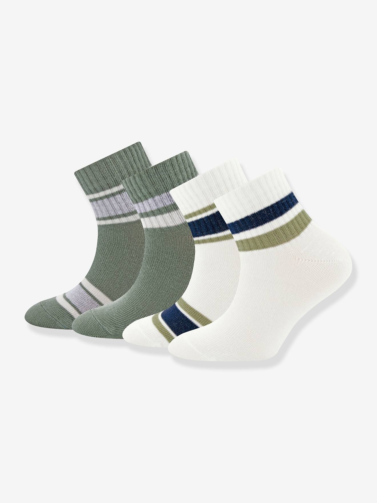 Pack of 4 pairs of tennis socks with stripes ewers for boys sage green