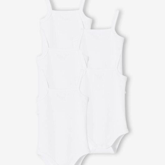 Pack of 5 Bodysuits with Fine Straps, in Interlock Knit Fabric, for Babies white light two color/multicol