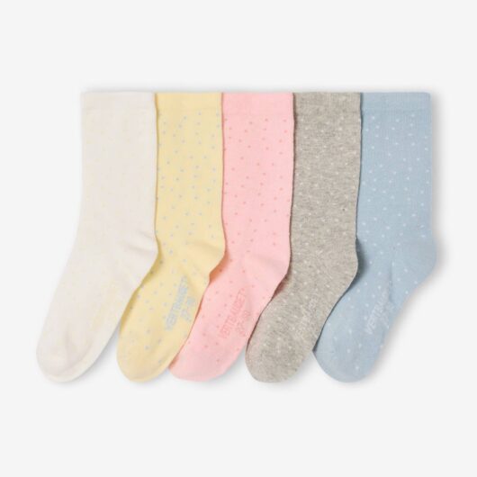 Pack of 5 Pairs of Dotted Socks for Girls pale pink