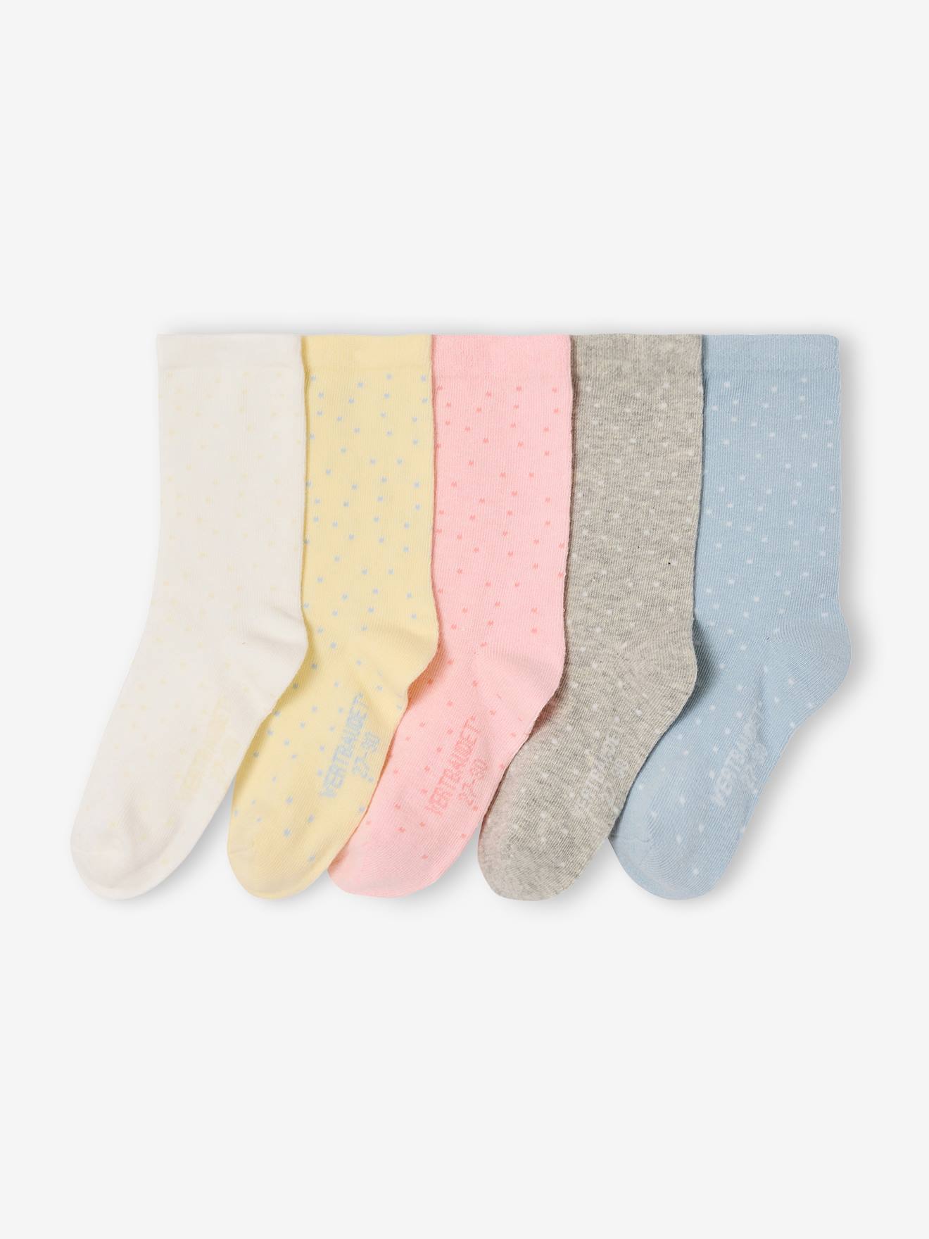 Pack of 5 Pairs of Dotted Socks for Girls pale pink