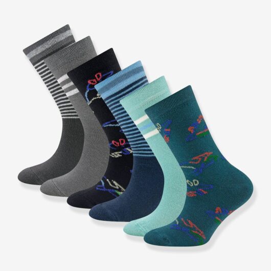 Pack of 6 pairs of socks dinosaurs/stripes ewers for boys multicoloured