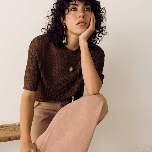 Per Una Sparkly Crew Neck Knitted Top Conker