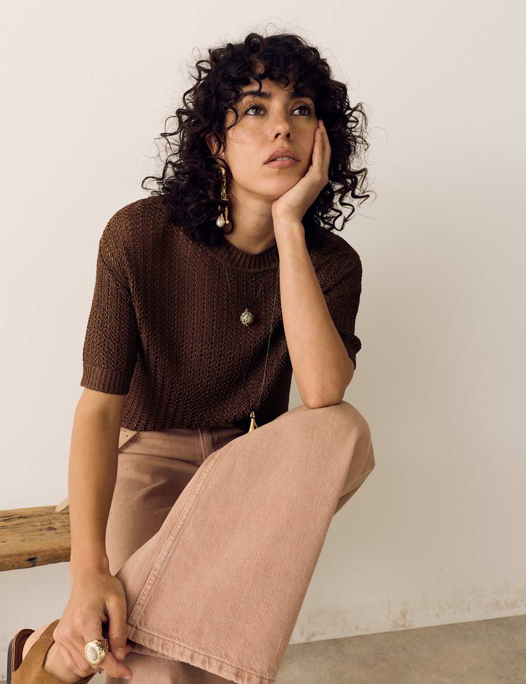 Per Una Sparkly Crew Neck Knitted Top Conker