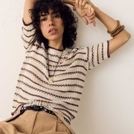 Per Una Textured Knitted Top Brown Mix
