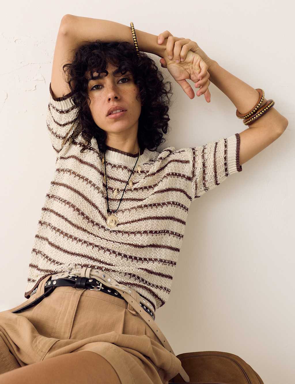 Per Una Textured Knitted Top Brown Mix