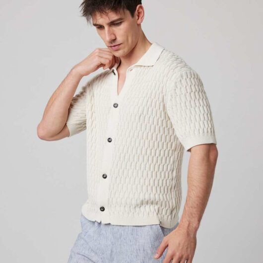 Peregrine Pure Cotton Textured Knitted Shirt White