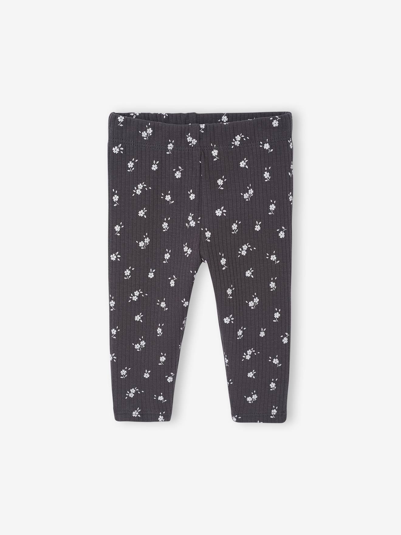 Printed Ribbed Knit Leggings for Babies anthracite