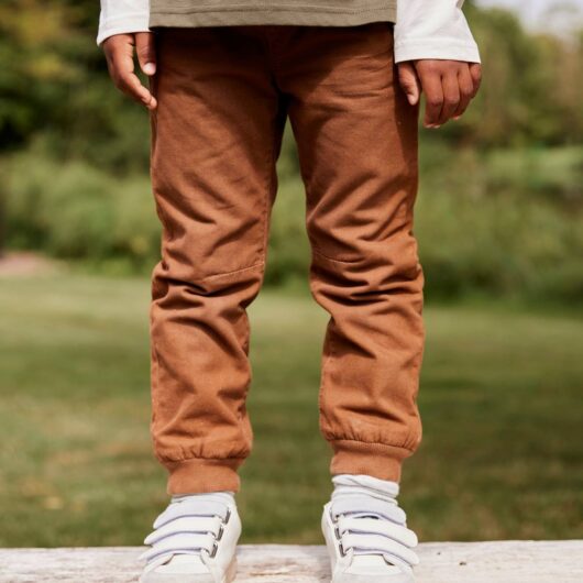 Pull-On Jogger-type Trousers, Polar Fleece Lining, for Boys beige medium solid with decor