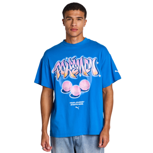 Puma X Pokemon Men T-Shirts - Blue - Size S - Cotton Jersey