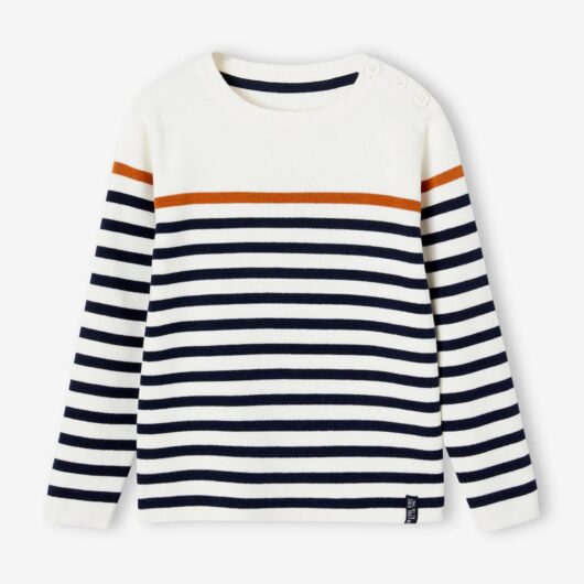Sailor-Style Striped Jumper for Boys ecru