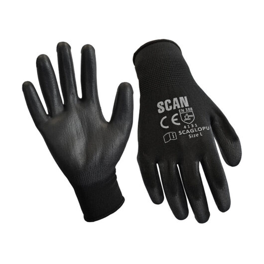 Scan Black PU Coated Gloves - XL Size 10 240 Pairs SCAGLOPU240X