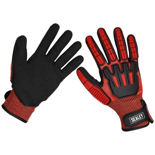 Sealey Cut and Impact Resistant Work Gloves Black / Red XL Pack of 1