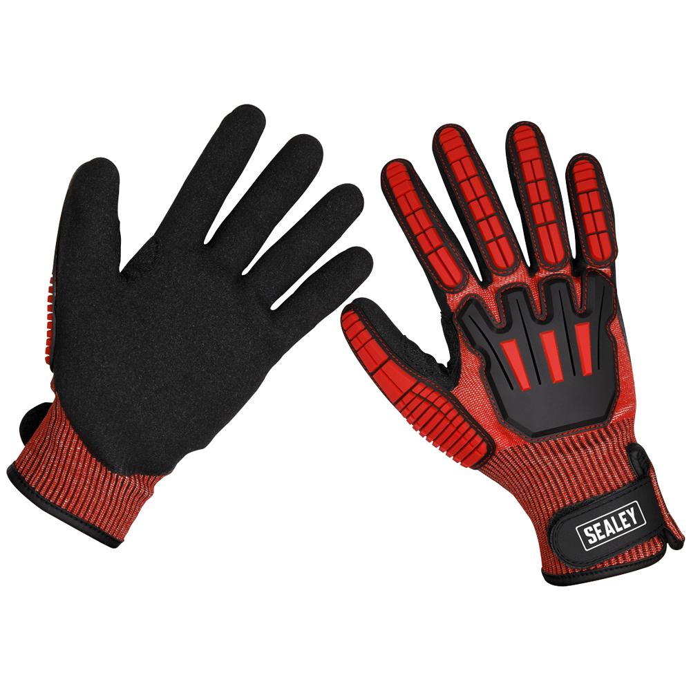 Sealey Cut and Impact Resistant Work Gloves Black / Red XL Pack of 1