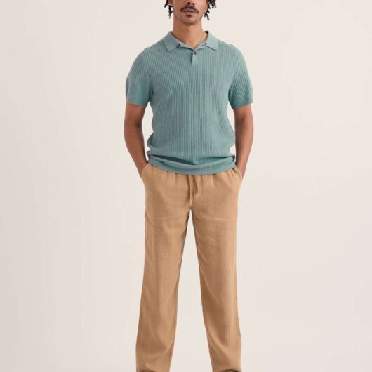Seasalt Cornwall Pure Cotton Textured Knitted Polo Shirt Blue